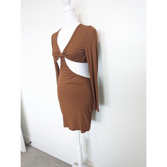 Princess Polly Sabella Brown Ribbed Mini Dress Size 8 - Picture 4 of 11